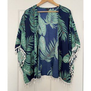 Amaryllis Boho Jungle Print Fringe Kimono S/M